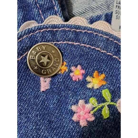 Baby Grand Infant Girls Embroidered Denim Overalls 3-6M - Picture 2 of 11